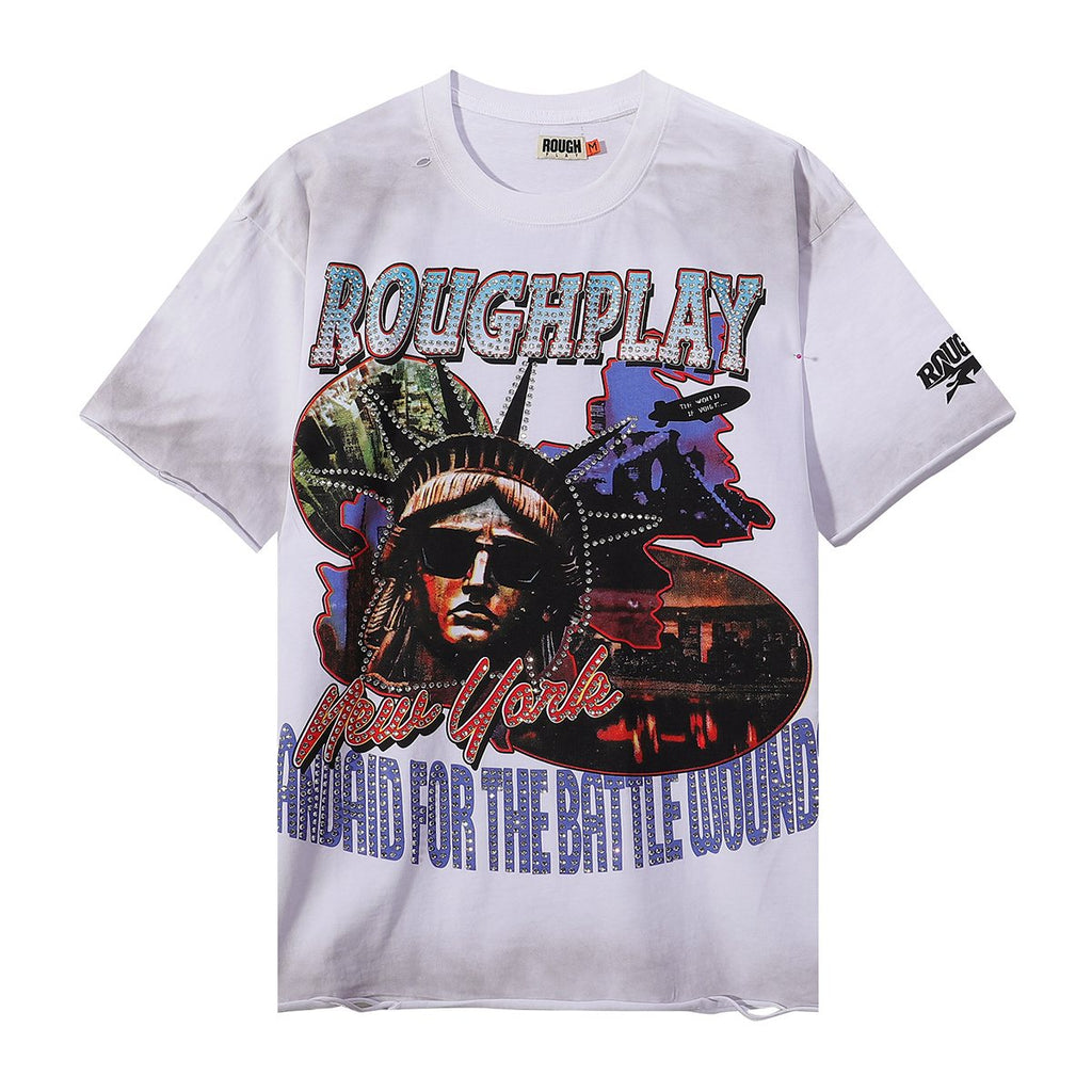 Rough Play Statue of Liberty Rhinestone Graphic T-Shirt — hero