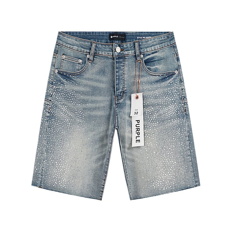 Purple Brand Rhinestone Light Blue Denim Shorts — hero