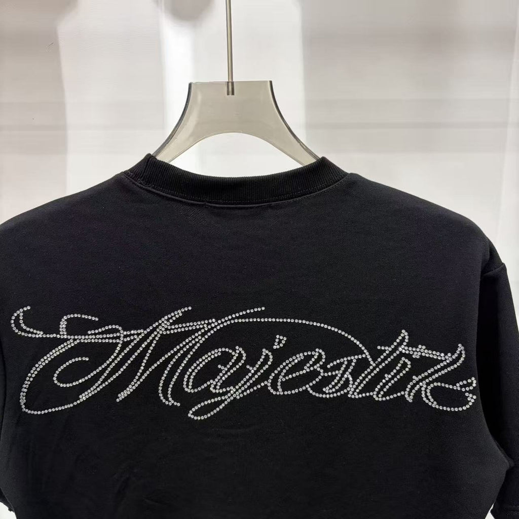 MAJESTIK Rhinestone-Style Script Graphic T-Shirt — detail