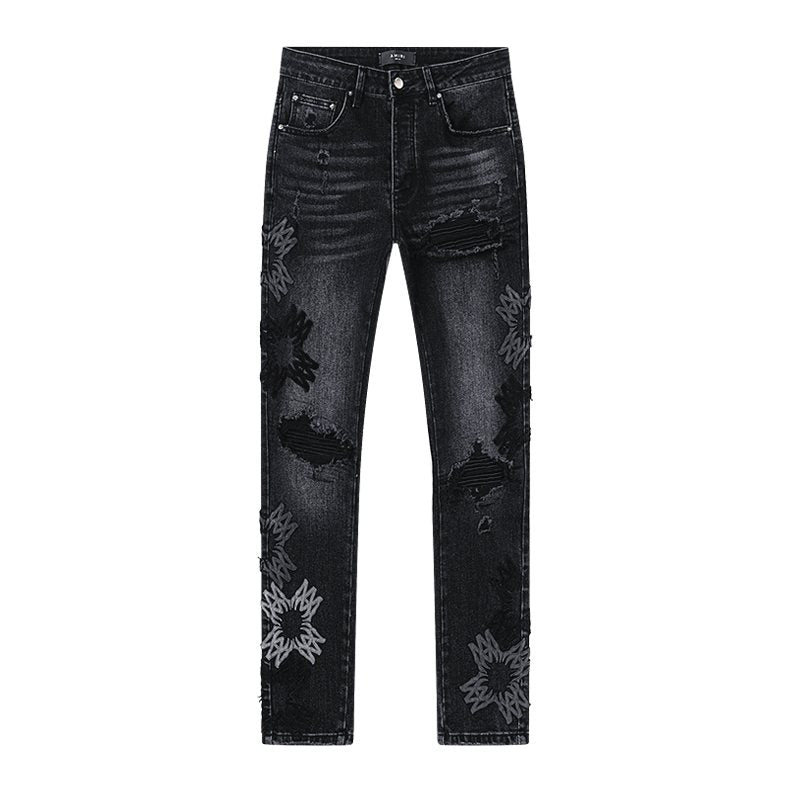 AMIRI Black Floral Distressed Jeans — front